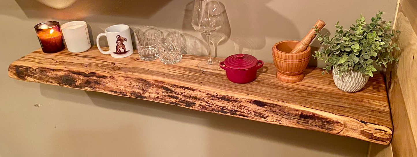 In Stock Live Edge Ambrosia Maple Wood Floating Shelf|Wormy Maple Natural Edge Wood Shelf|Curly Maple Live Edge Rustic Wood Display Shelf