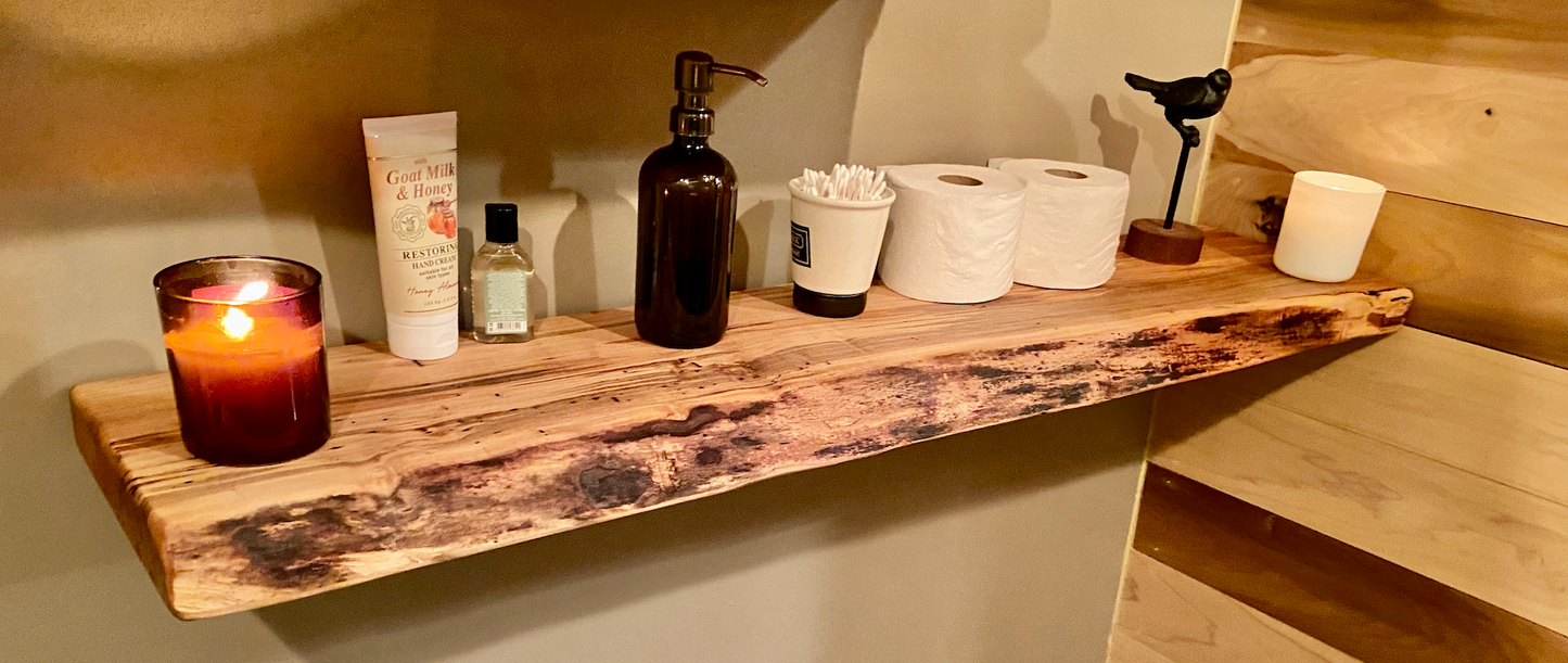 In Stock Live Edge Ambrosia Maple Wood Floating Shelf|Wormy Maple Natural Edge Wood Shelf|Curly Maple Live Edge Rustic Wood Display Shelf