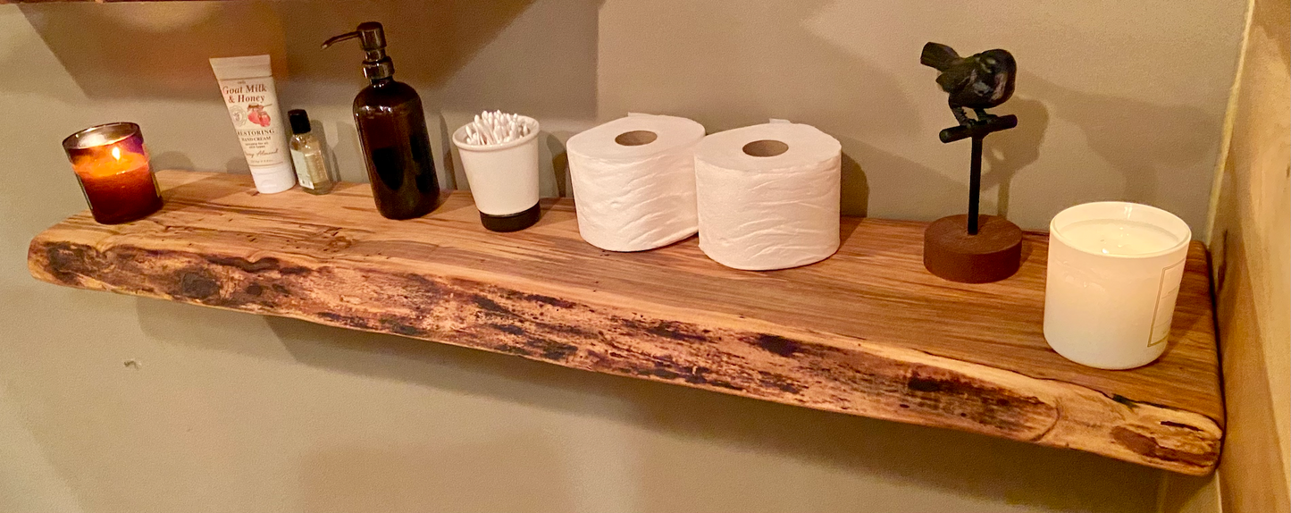In Stock Live Edge Ambrosia Maple Wood Floating Shelf|Wormy Maple Natural Edge Wood Shelf|Curly Maple Live Edge Rustic Wood Display Shelf