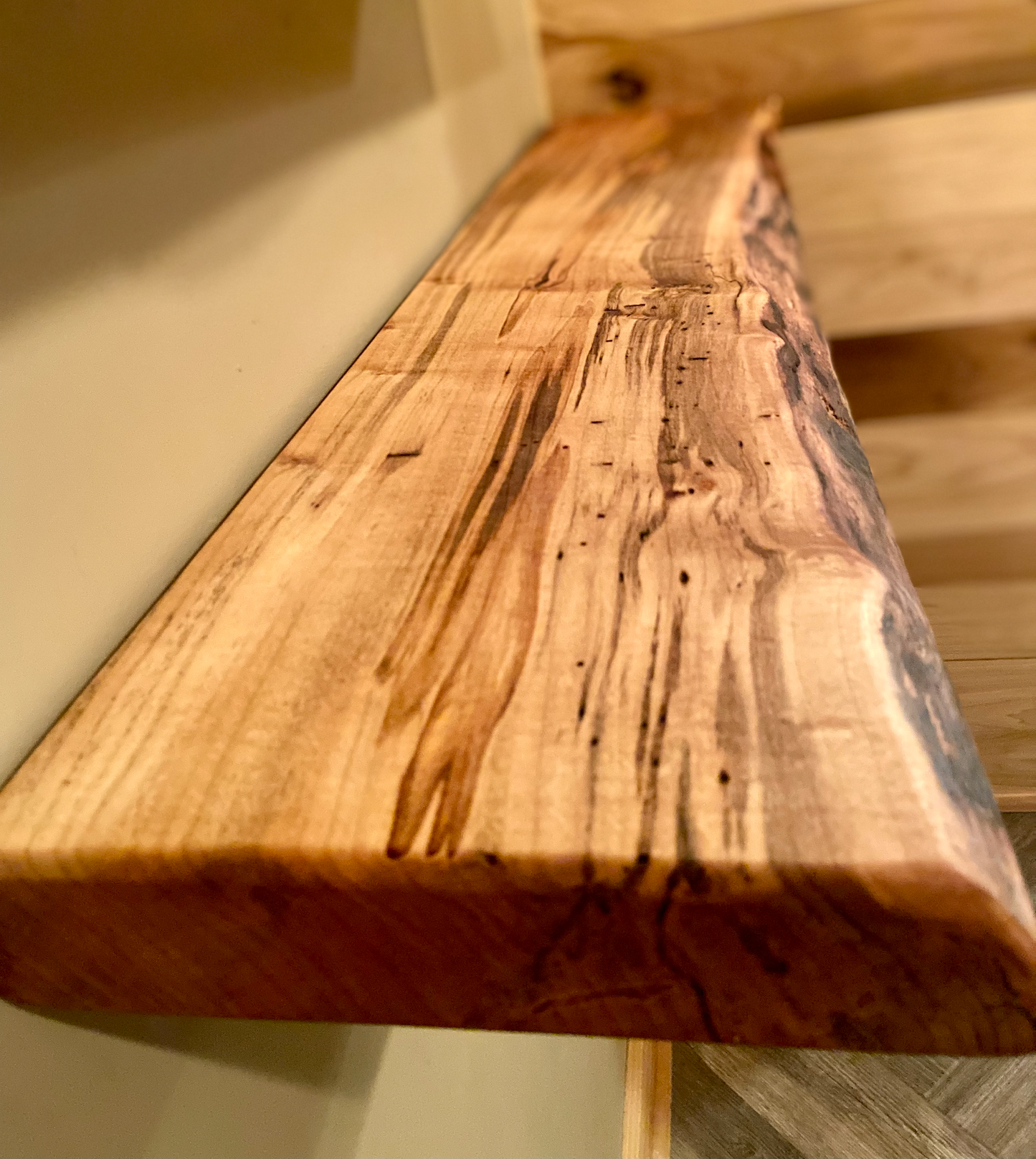 In Stock Live Edge Ambrosia Maple Wood Floating Shelf|Wormy Maple Natural Edge Wood Shelf|Curly Maple Live Edge Rustic Wood Display Shelf