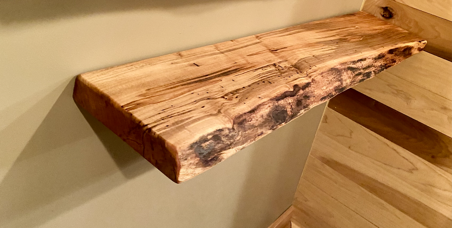 In Stock Live Edge Ambrosia Maple Wood Floating Shelf|Wormy Maple Natural Edge Wood Shelf|Curly Maple Live Edge Rustic Wood Display Shelf