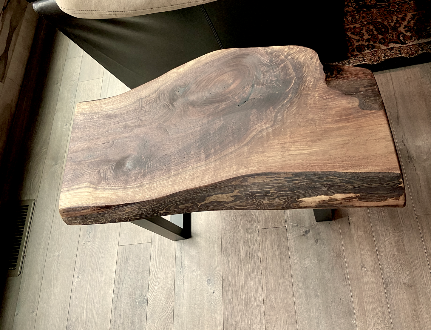 Unique Live Edge Walnut Display Table w/Radial Grains