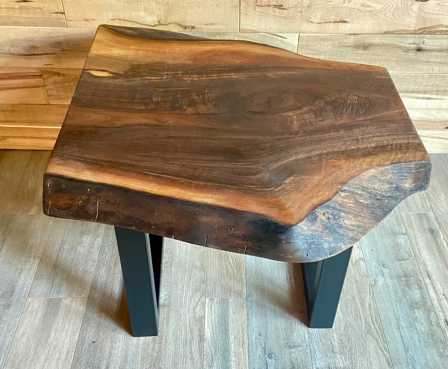 Unique Rustic Live Edge Walnut Wood Side Table or Wood Accent Table