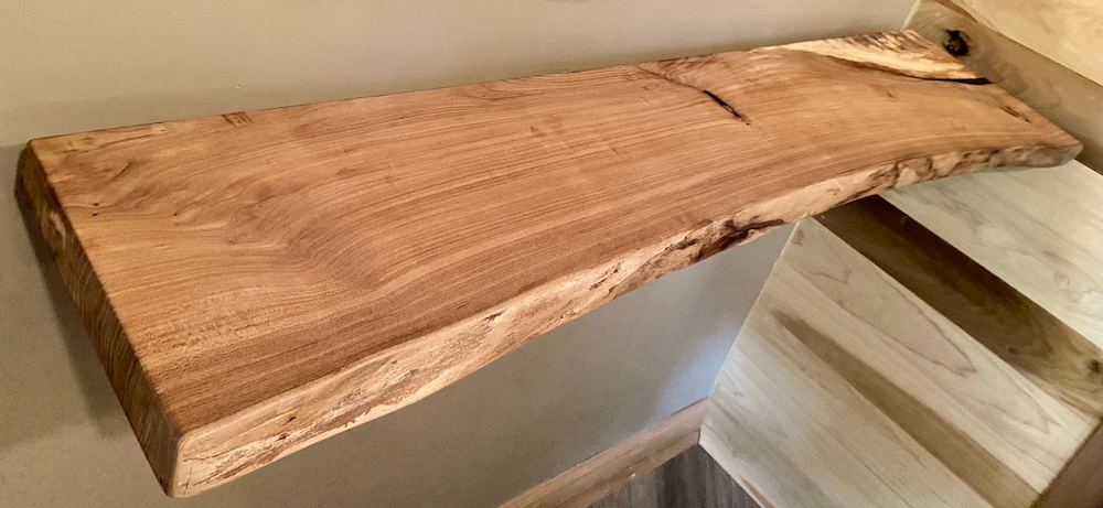 Custom Narrow Live Edge English Chestnut Wood Floating Shelves