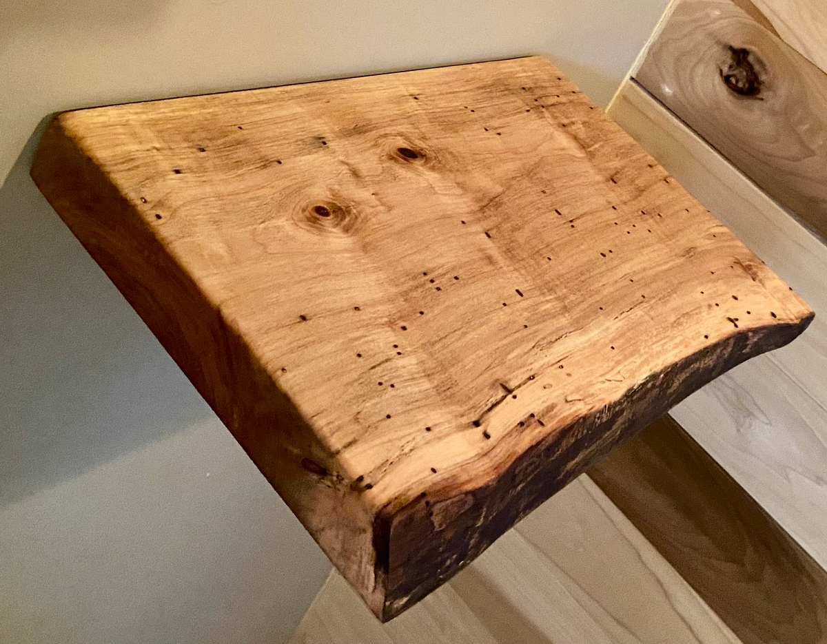 Custom Narrow Live Edge Spalted Maple Rustic Wood Floating Shelves|Ambrosia Maple Narrow Wood Wall Shelves