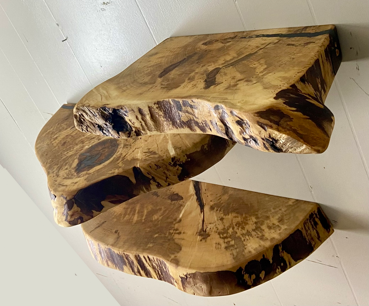 Wavy Live Edge Maple Floating Shelves