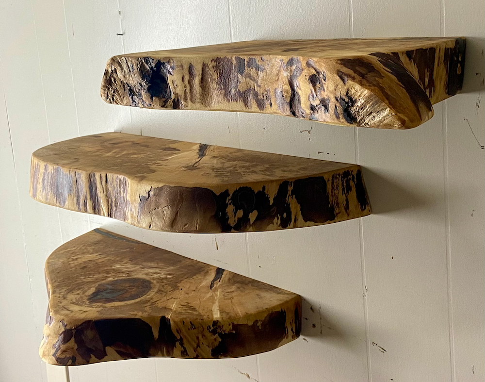 Wavy Live Edge Maple Floating Shelves