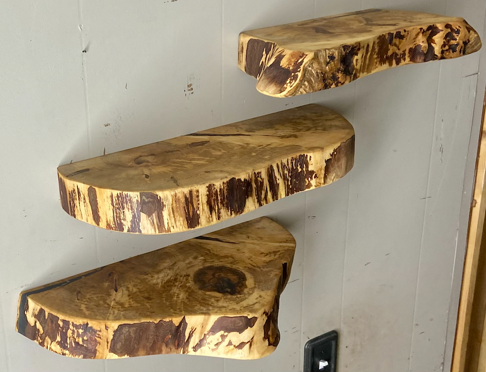 Wavy Live Edge Maple Floating Shelves