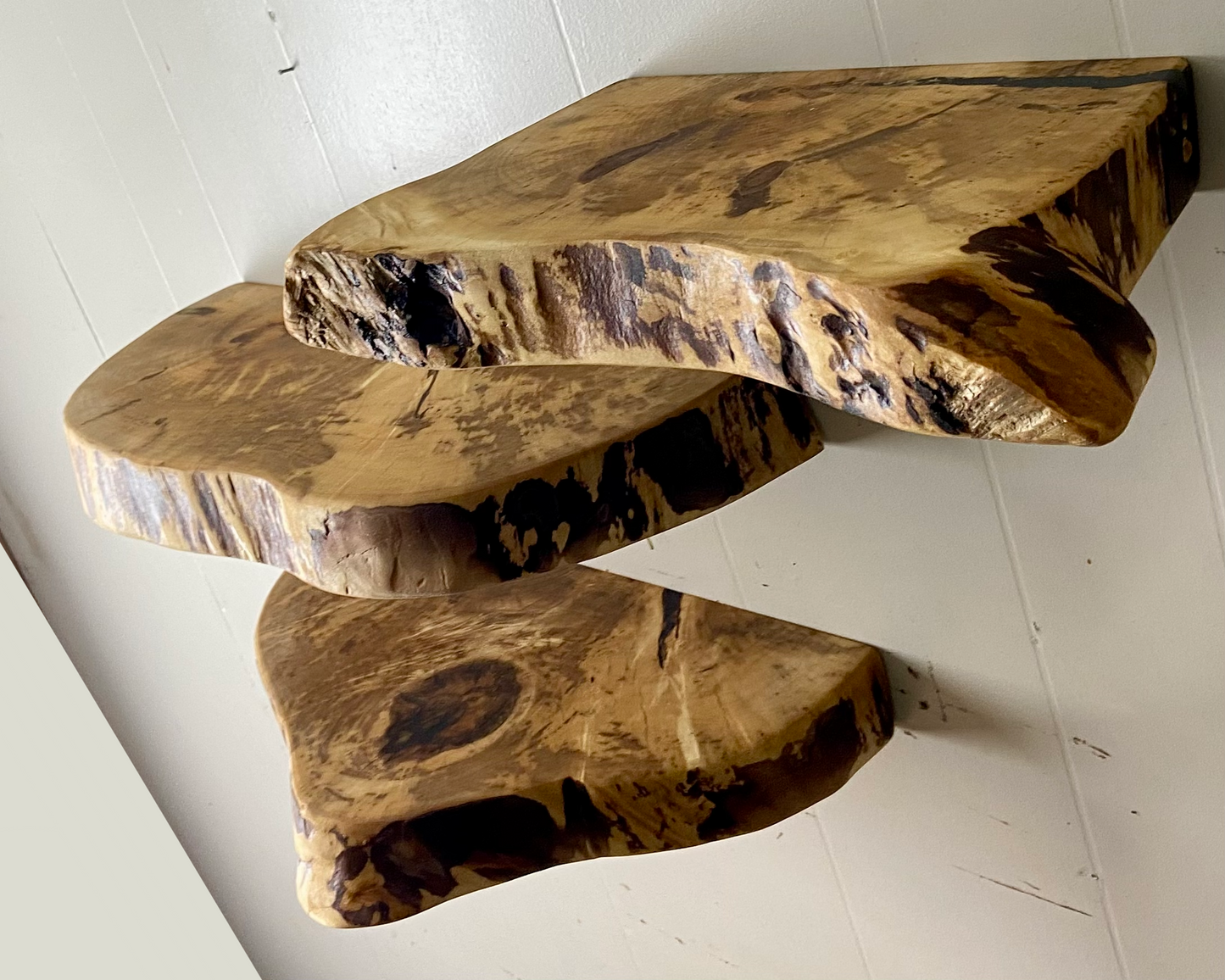 Wavy Live Edge Maple Floating Shelves