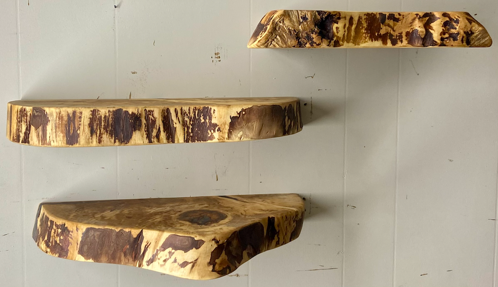 Wavy Live Edge Maple Floating Shelves