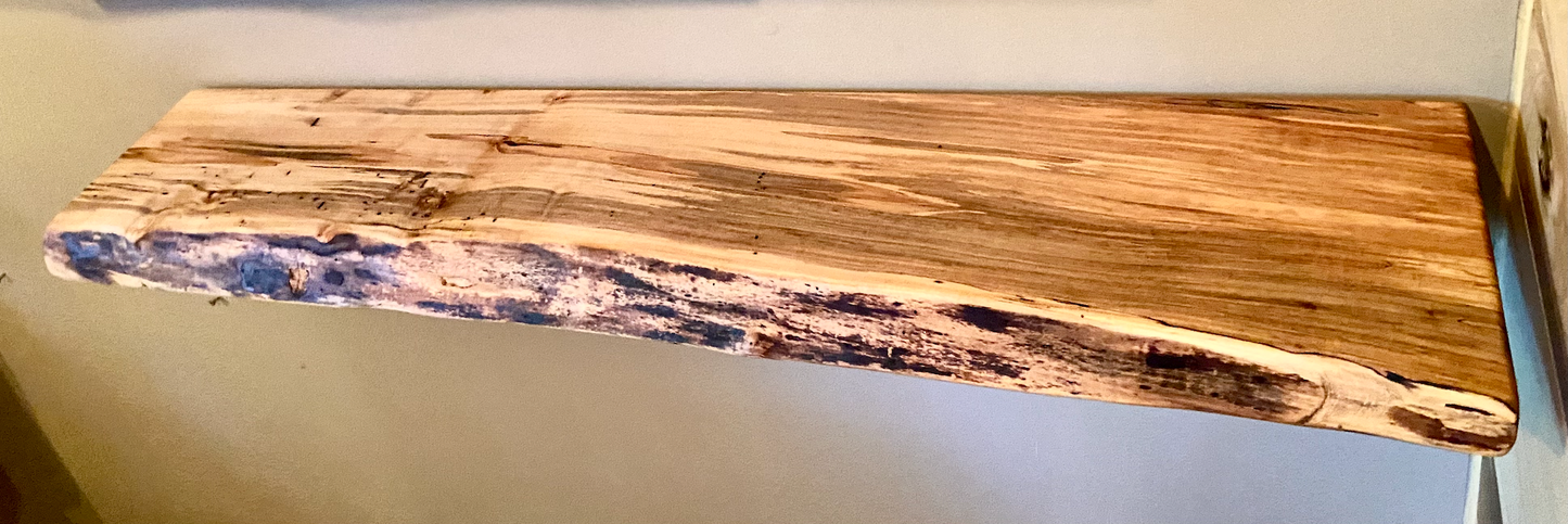 In Stock Live Edge Ambrosia Maple Wood Floating Shelf|Wormy Maple Natural Edge Wood Shelf|Curly Maple Live Edge Rustic Wood Display Shelf