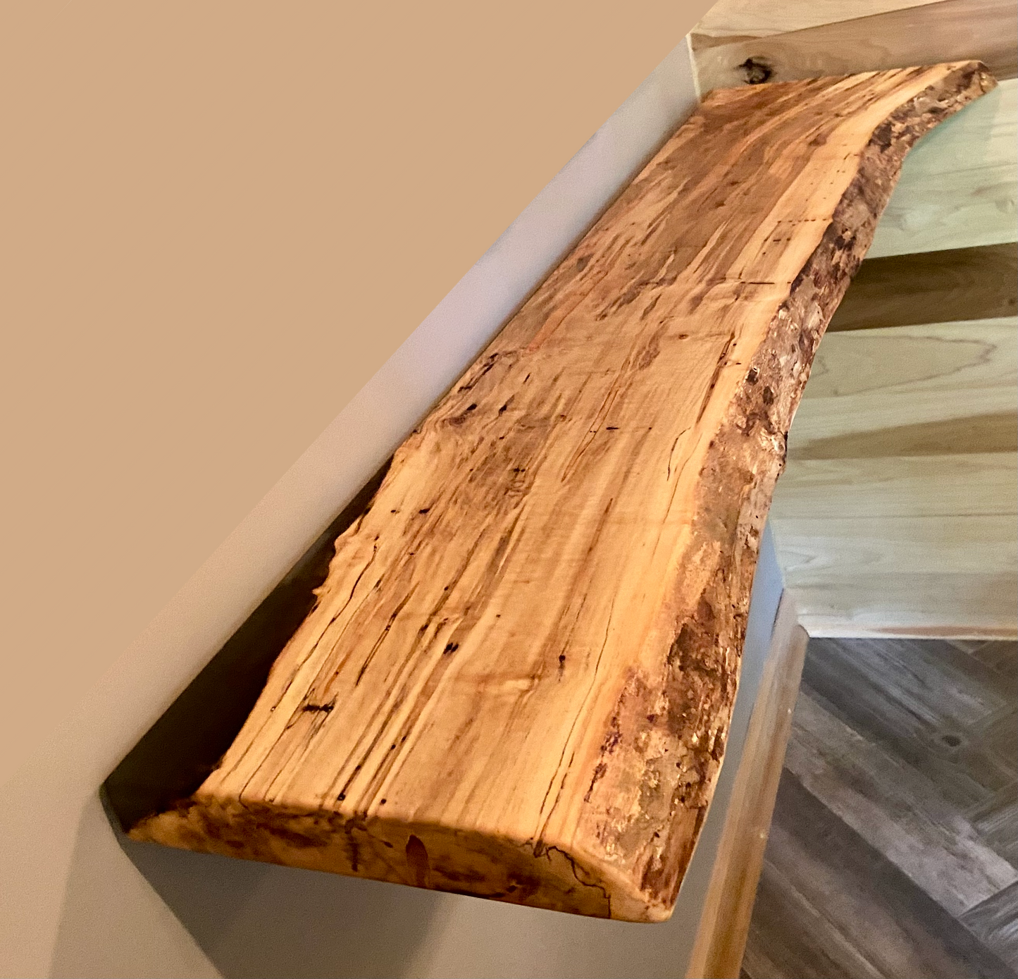 Custom Live Edge Spalted Maple Rustic Wood Floating Shelves|Ambrosia Maple Wood Wall Shelves