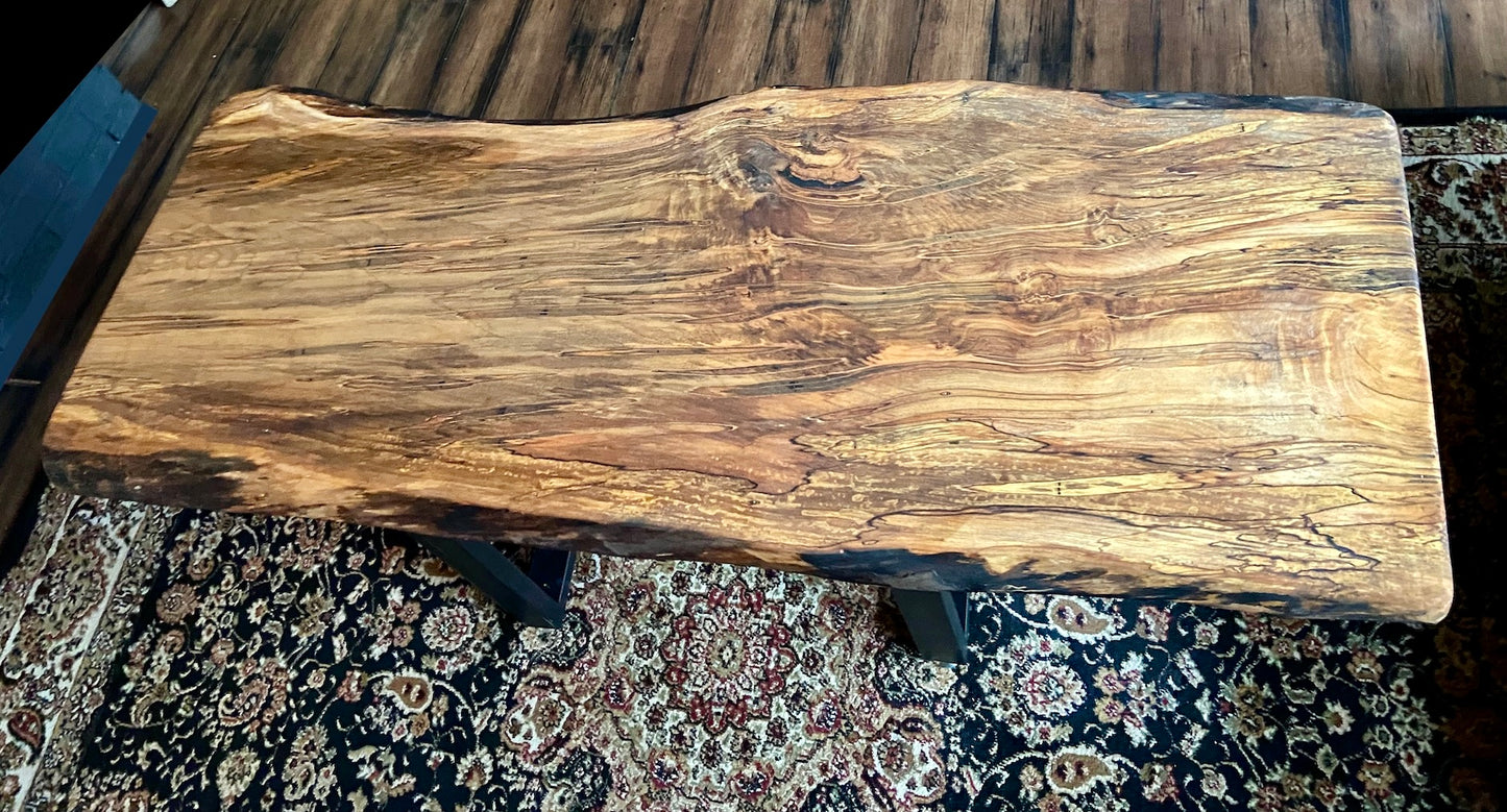 Large Ambrosia Wormy Maple Live Edge Coffee Table|Live Edge Spalted Maple Coffee Table|Live Edge Maple Wood Coffee Table|Live Edge Table