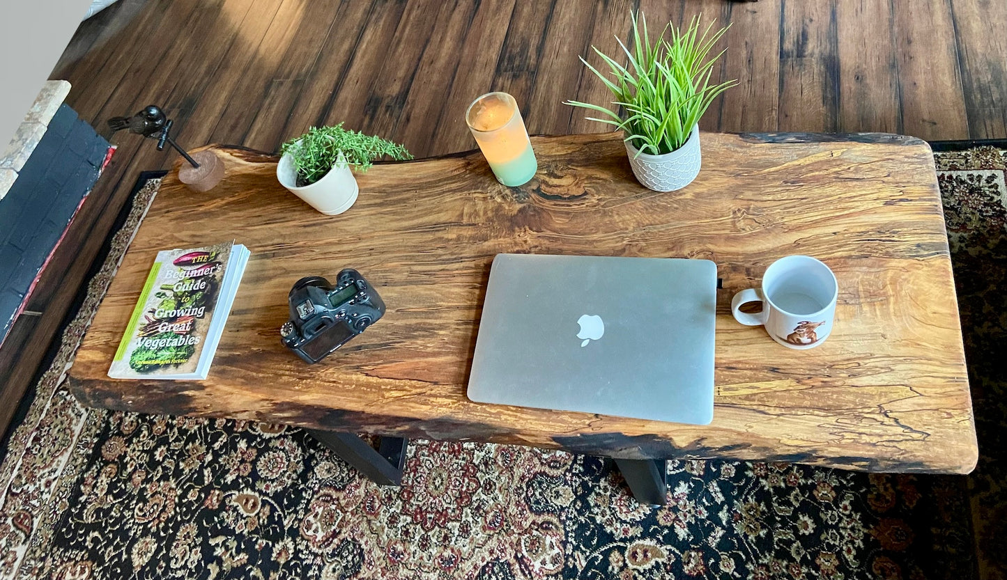 Large Ambrosia Wormy Maple Live Edge Coffee Table|Live Edge Spalted Maple Coffee Table|Live Edge Maple Wood Coffee Table|Live Edge Table
