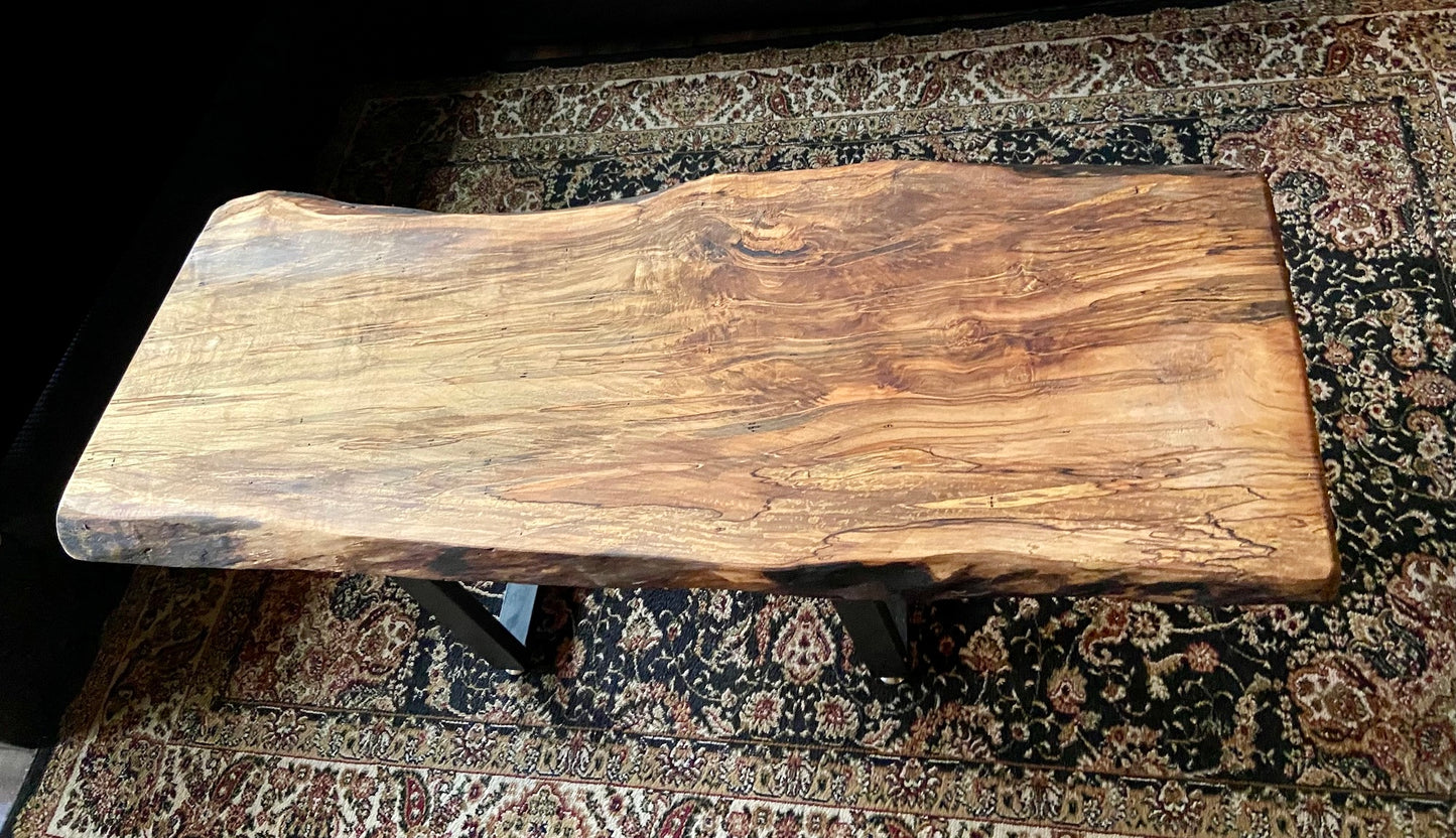 Large Ambrosia Wormy Maple Live Edge Coffee Table|Live Edge Spalted Maple Coffee Table|Live Edge Maple Wood Coffee Table|Live Edge Table