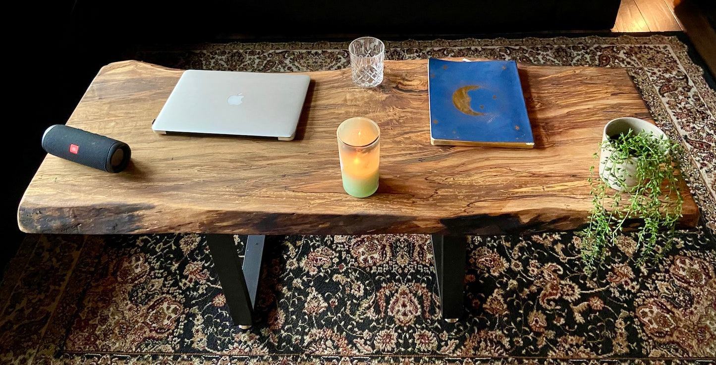 Large Ambrosia Wormy Maple Live Edge Coffee Table|Live Edge Spalted Maple Coffee Table|Live Edge Maple Wood Coffee Table|Live Edge Table