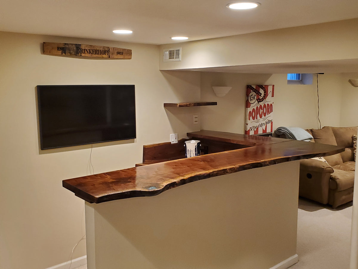custom live edge black walnut bar top with epoxy