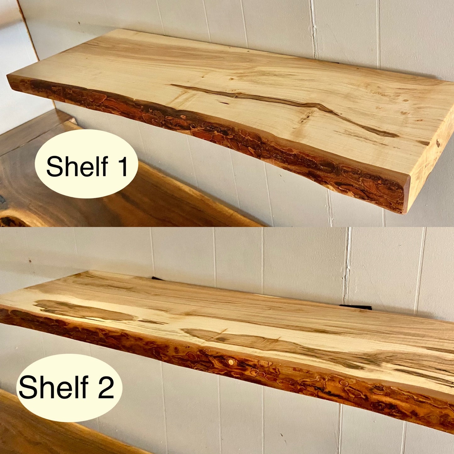 Live Edge Ambrosia Maple Farmhouse Floating Shelves (SOLD)