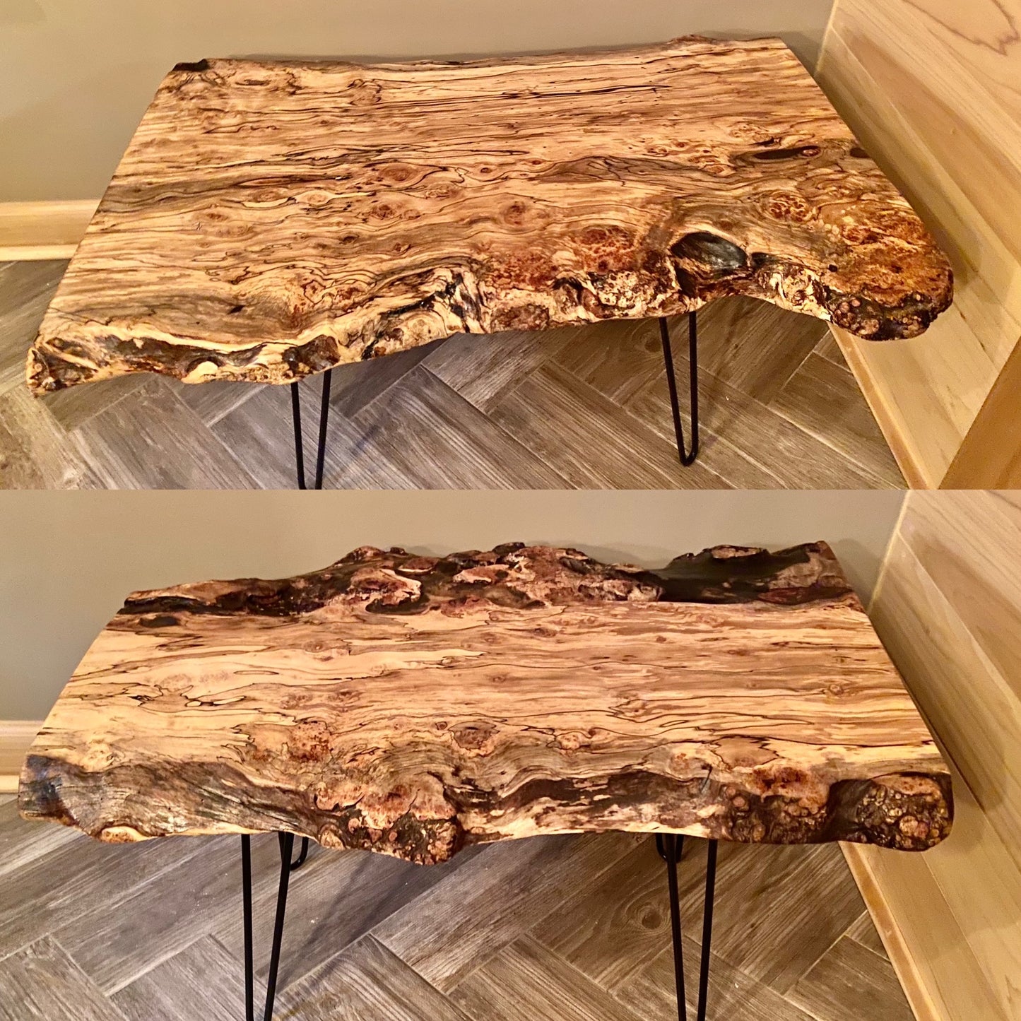 Live Edge Burl Maple Table Set