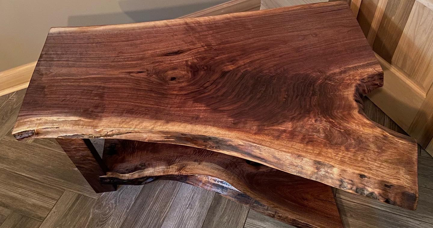 Live Edge Walnut Coffee Table and End Tables Set with Complimentary Live Edge Shelves (SOLD)