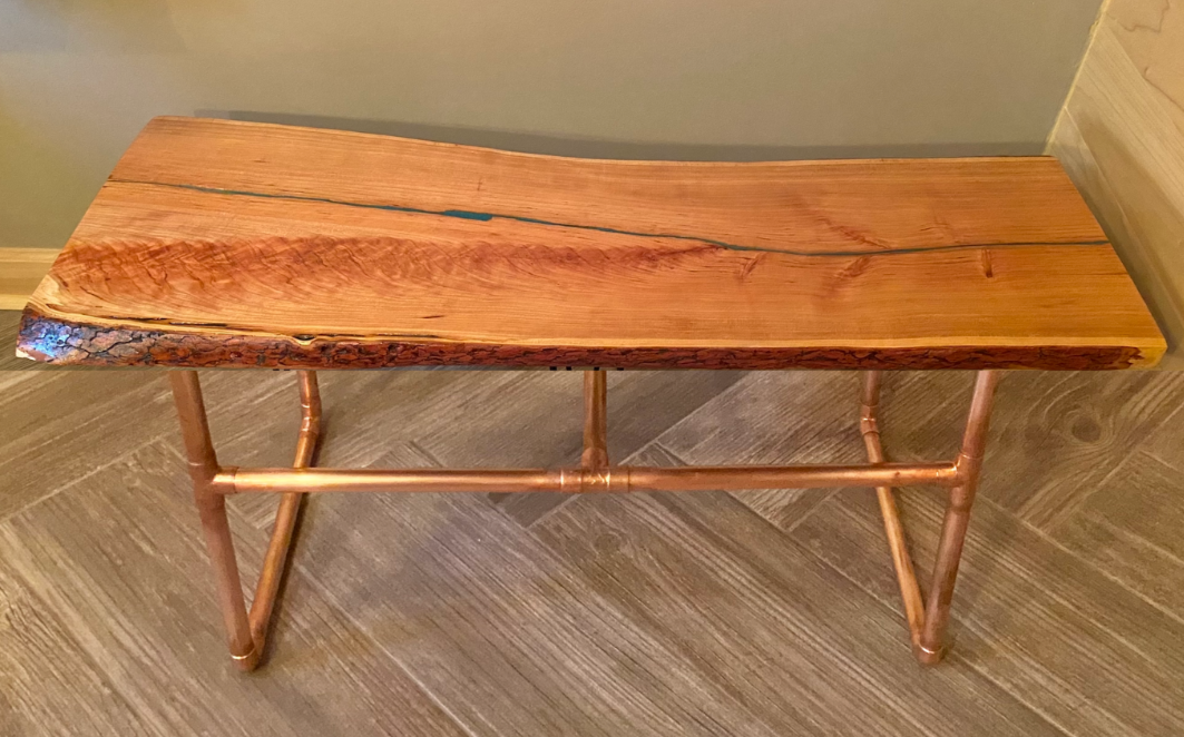 live edge cherry tables epoxy pour turquoise epoxy