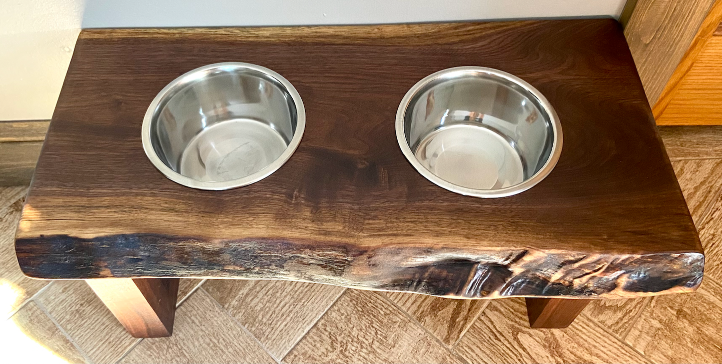Live Edge Walnut Shelf and Pet Stand from the Same Slab