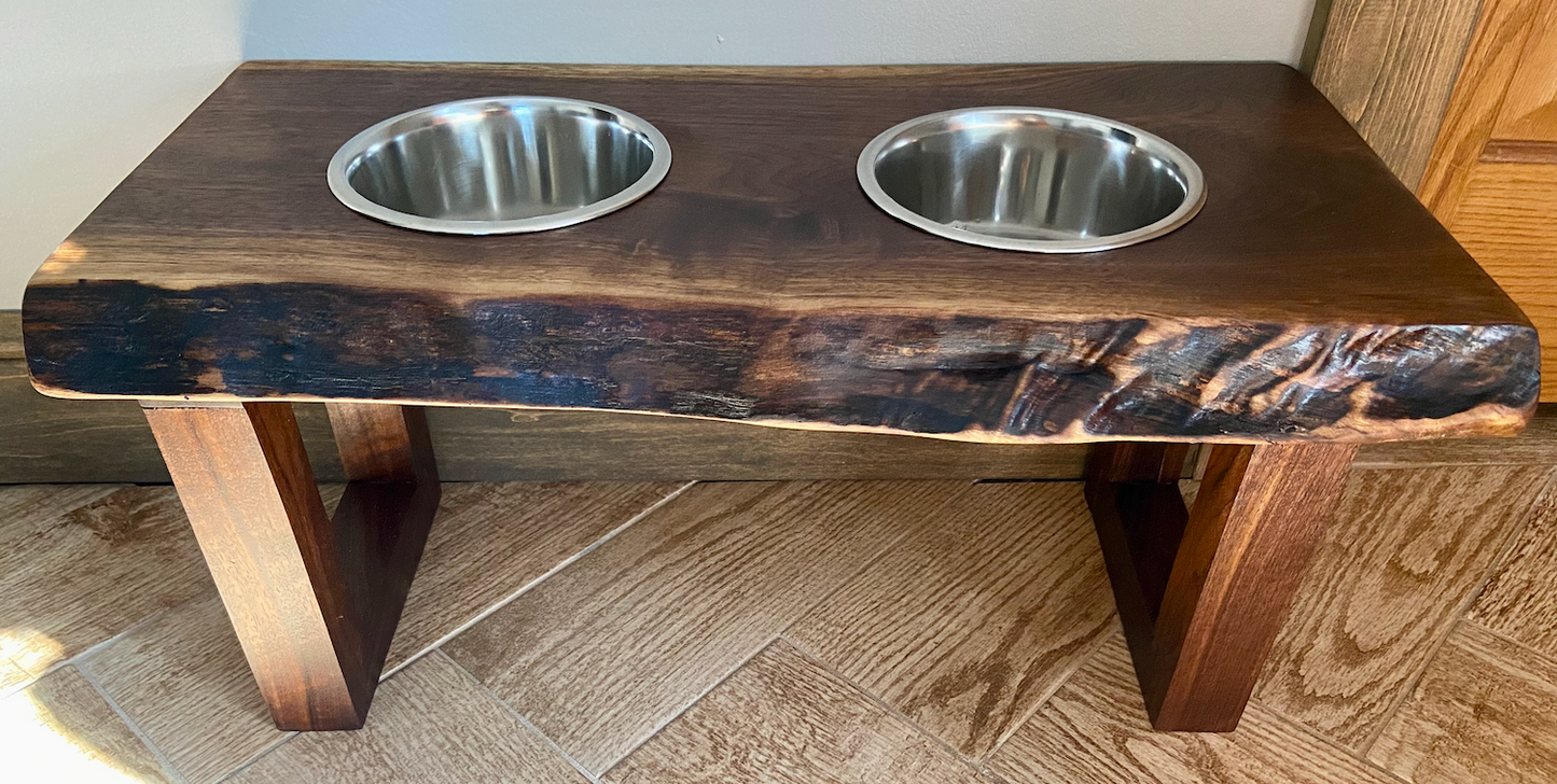 Live Edge Walnut Shelf and Pet Stand from the Same Slab