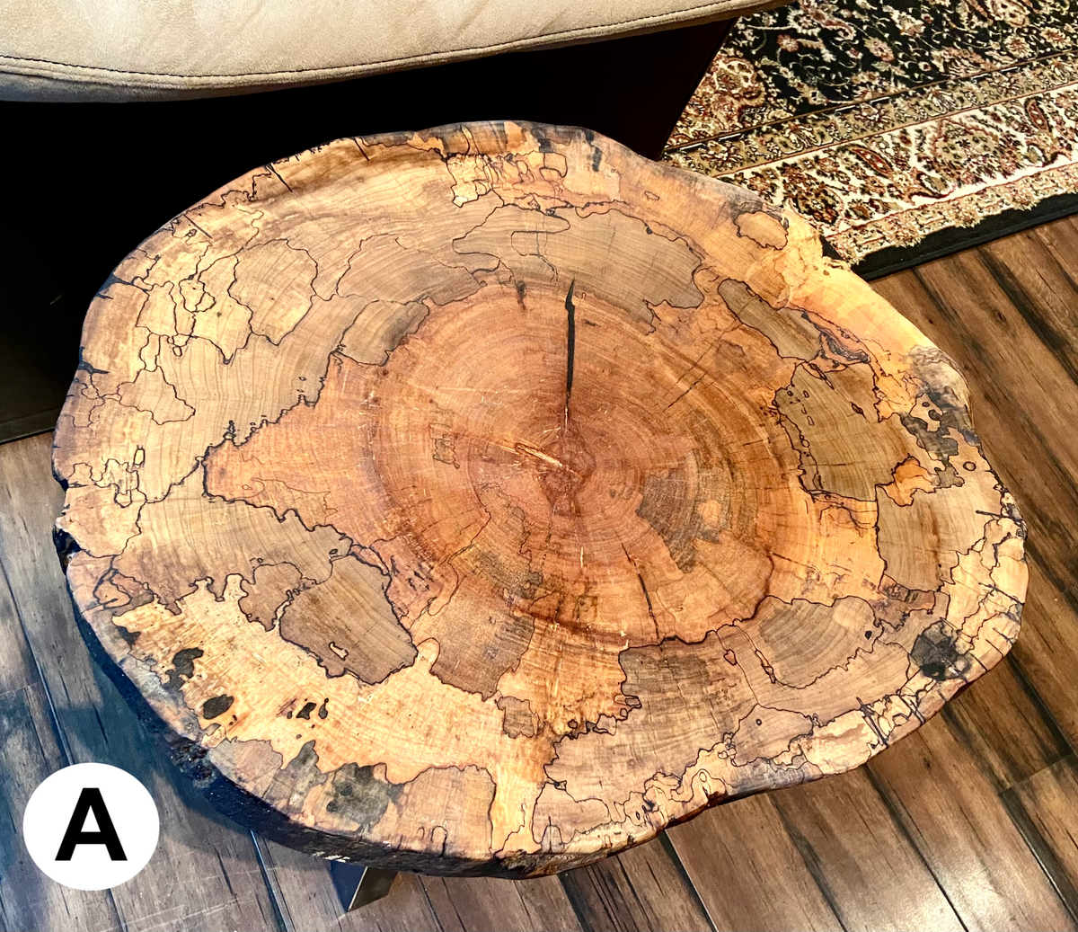 Round Wafer Natural Raw Edge Spalted Maple Accent Tables*Contemporary Rustic Live Edge Wormy Maple End Tables*Spalted Maple Accent Table Set