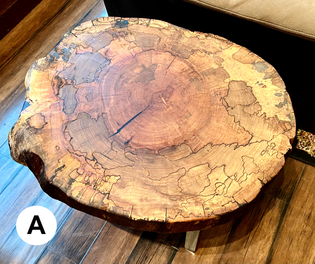 Round Wafer Natural Raw Edge Spalted Maple Accent Tables*Contemporary Rustic Live Edge Wormy Maple End Tables*Spalted Maple Accent Table Set