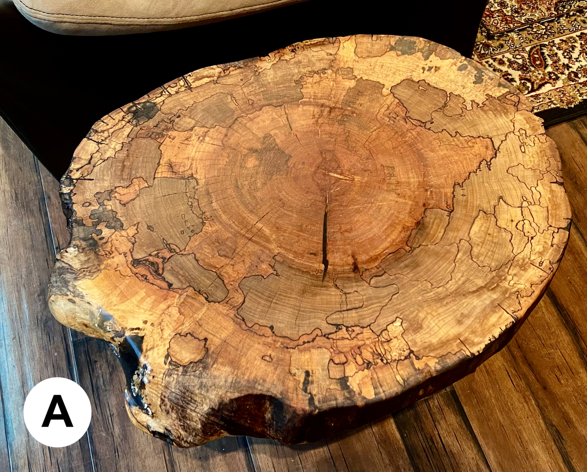 Round Wafer Natural Raw Edge Spalted Maple Accent Tables*Contemporary Rustic Live Edge Wormy Maple End Tables*Spalted Maple Accent Table Set