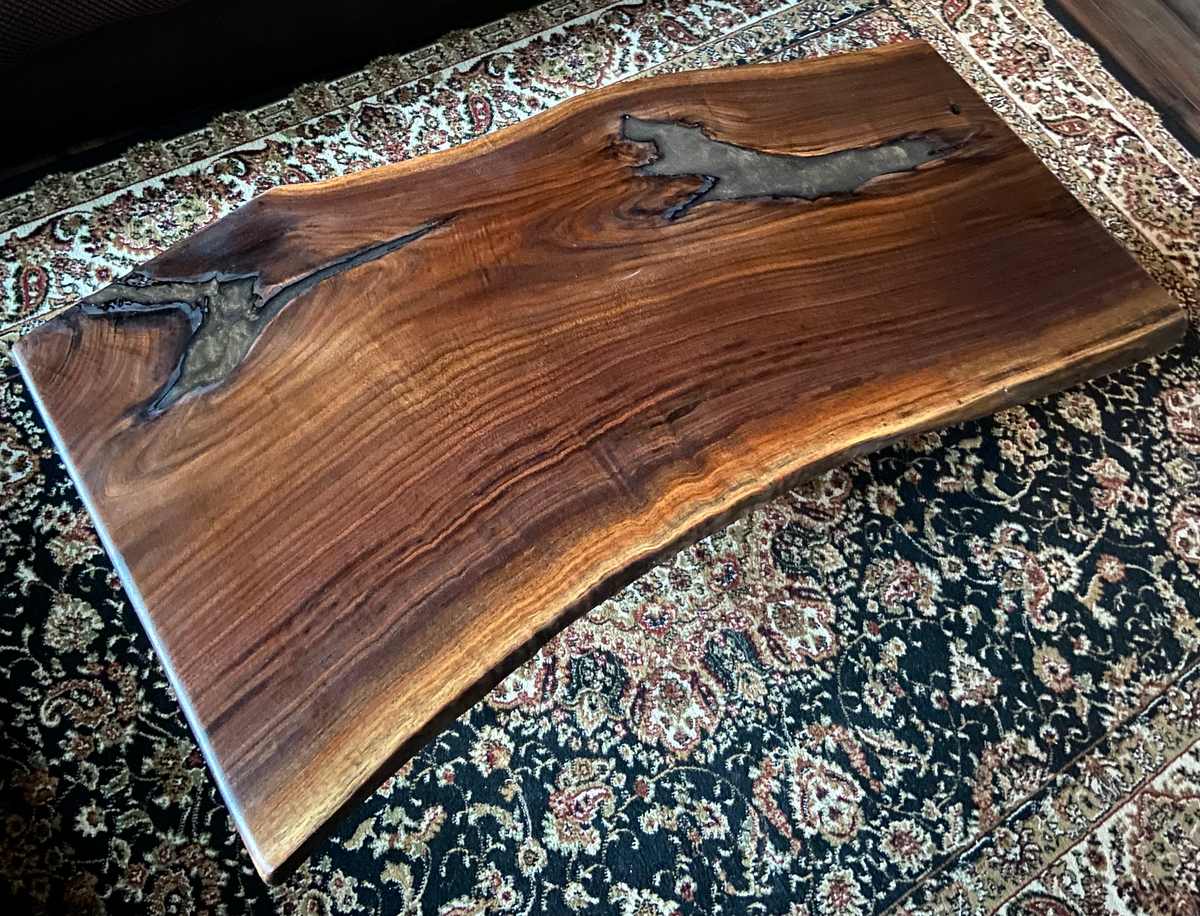Rustic Live Edge Walnut Coffee Table, Live Edge Walnut Wood Coffee Table, Natural Edge Black Walnut Coffee Table, Rustic Coffee Table