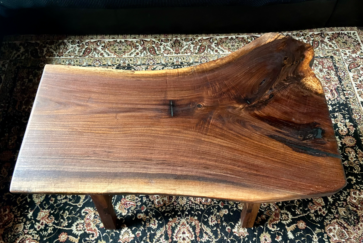Live Edge Spalted Walnut Coffee Table w/ Handcrafted A-Shape Walnut Wood Legs