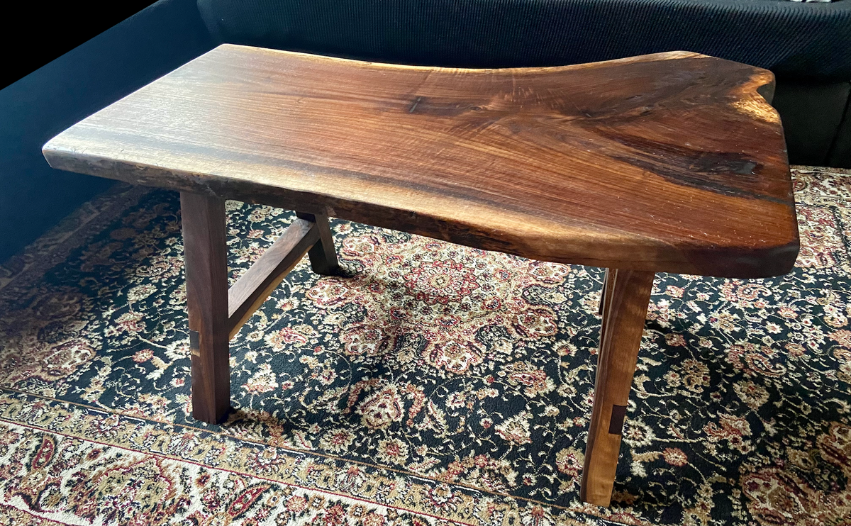 Live Edge Spalted Walnut Coffee Table w/ Handcrafted A-Shape Walnut Wood Legs