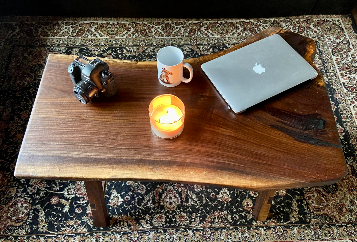 Live Edge Spalted Walnut Coffee Table w/ Handcrafted A-Shape Walnut Wood Legs