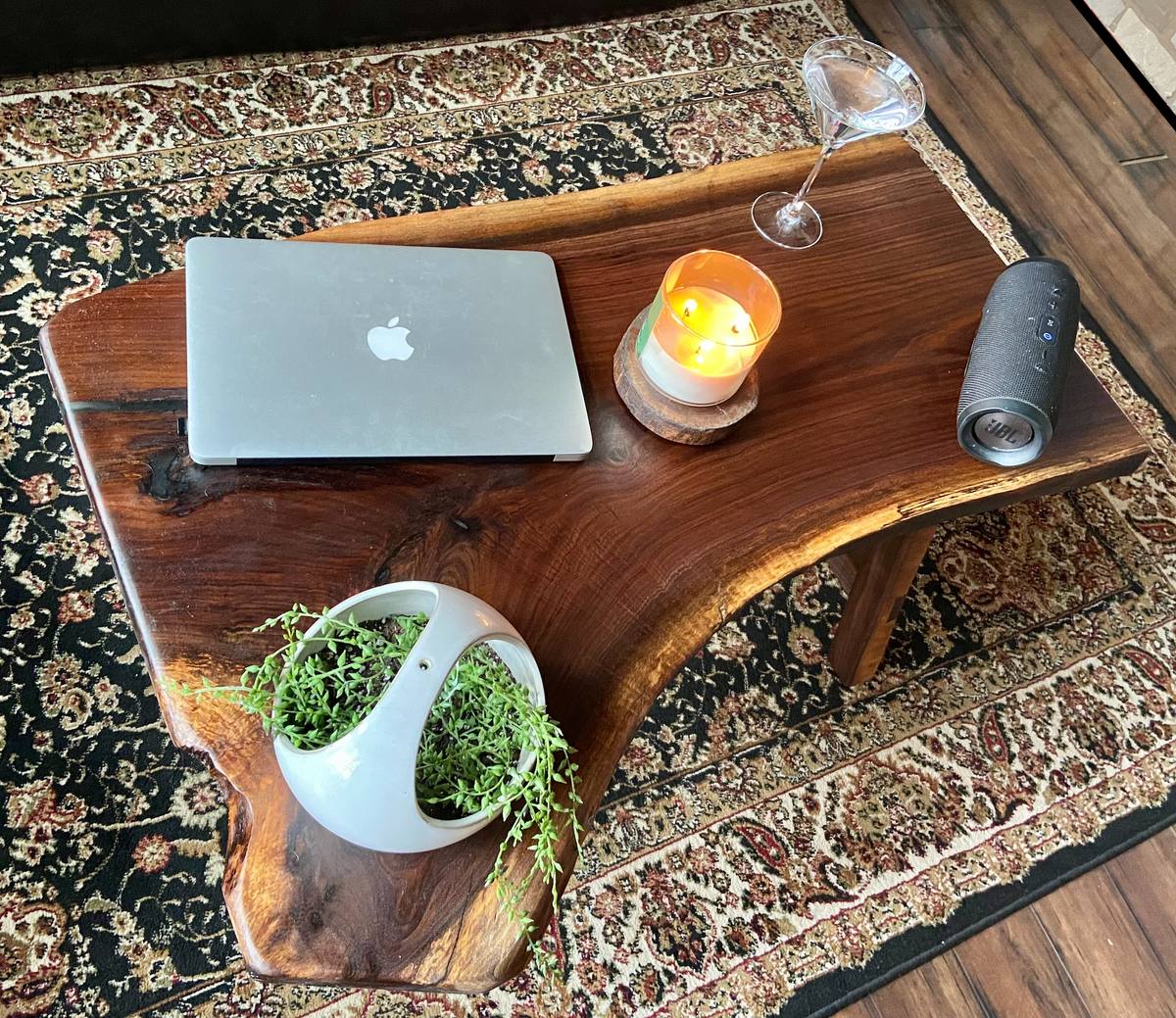 Live Edge Spalted Walnut Coffee Table w/ Handcrafted A-Shape Walnut Wood Legs