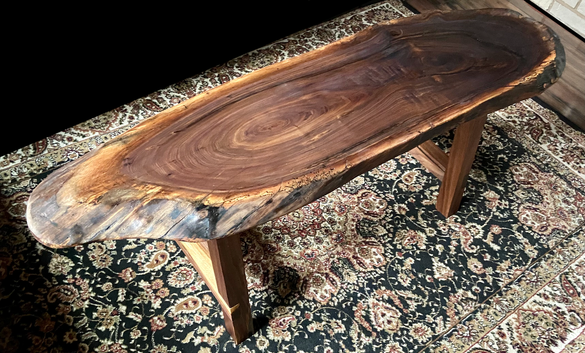 Unique Round Long Live Edge Black Walnut Wood Table,Natural Wood Coffee Table,Live Edge Oval Walnut Coffee Table,Long Live Edge Coffee Table