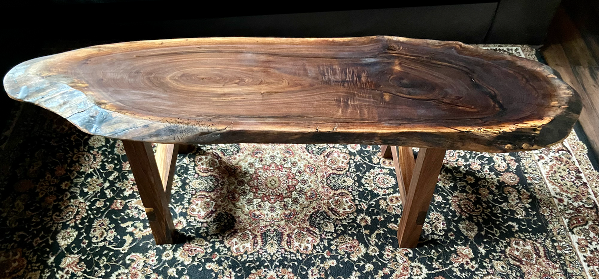 Unique Round Long Live Edge Black Walnut Wood Table,Natural Wood Coffee Table,Live Edge Oval Walnut Coffee Table,Long Live Edge Coffee Table