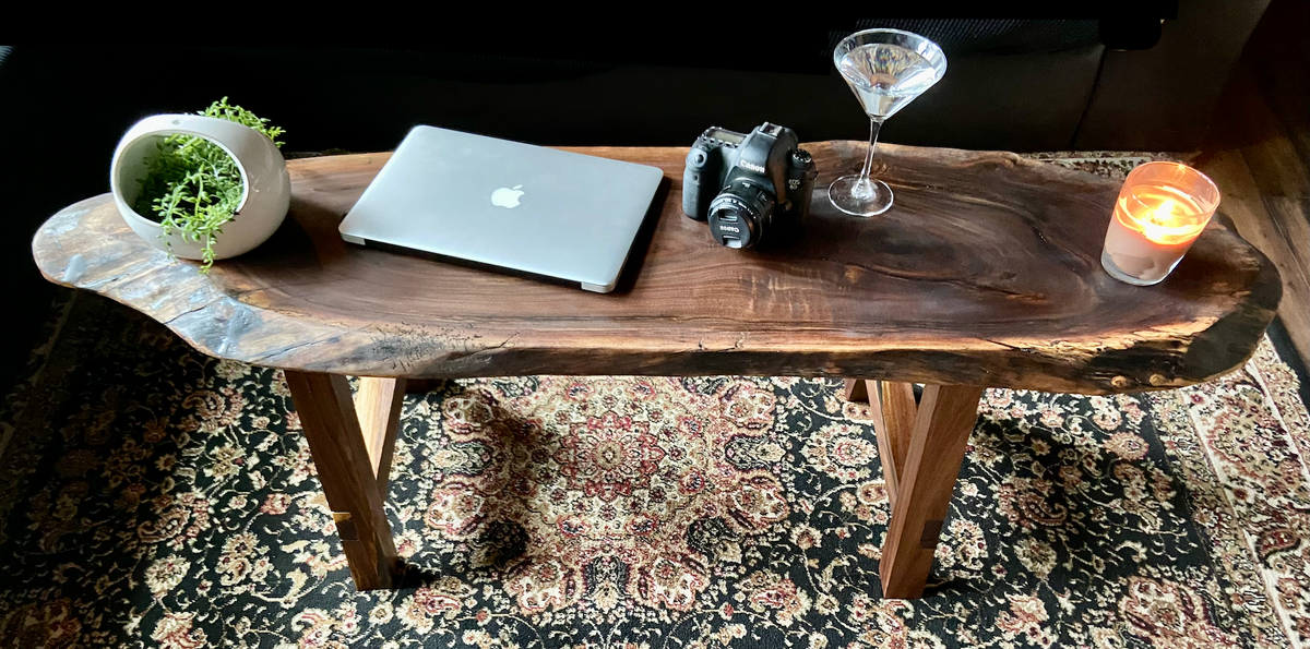 Unique Round Long Live Edge Black Walnut Wood Table,Natural Wood Coffee Table,Live Edge Oval Walnut Coffee Table,Long Live Edge Coffee Table
