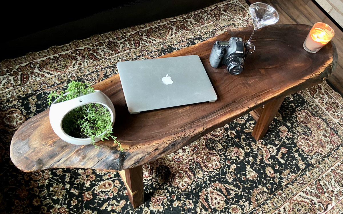 Unique Round Long Live Edge Black Walnut Wood Table,Natural Wood Coffee Table,Live Edge Oval Walnut Coffee Table,Long Live Edge Coffee Table