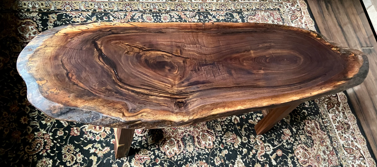 Unique Round Long Live Edge Black Walnut Wood Table,Natural Wood Coffee Table,Live Edge Oval Walnut Coffee Table,Long Live Edge Coffee Table