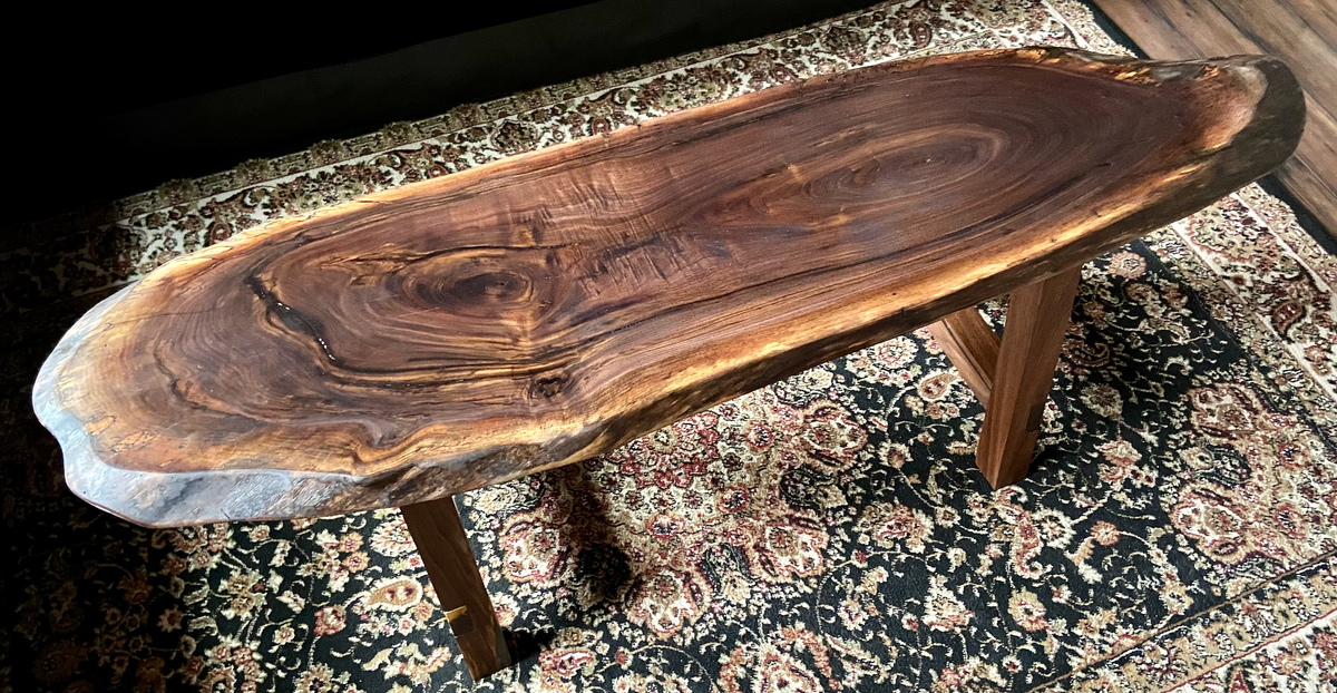 Unique Round Long Live Edge Black Walnut Wood Table,Natural Wood Coffee Table,Live Edge Oval Walnut Coffee Table,Long Live Edge Coffee Table