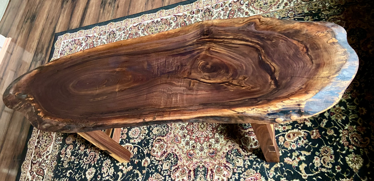 Unique Round Long Live Edge Black Walnut Wood Table,Natural Wood Coffee Table,Live Edge Oval Walnut Coffee Table,Long Live Edge Coffee Table