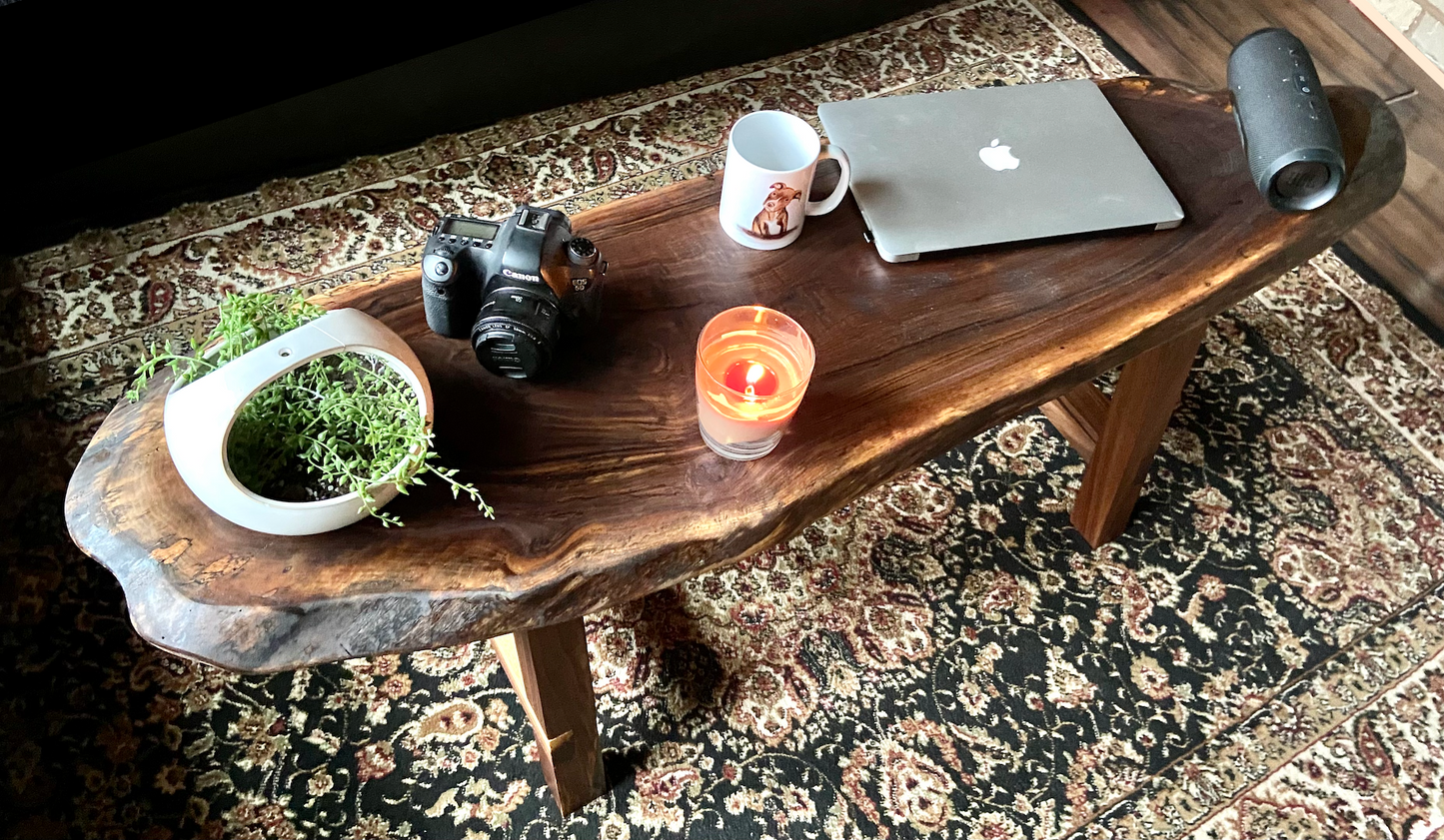Unique Round Long Live Edge Black Walnut Wood Table,Natural Wood Coffee Table,Live Edge Oval Walnut Coffee Table,Long Live Edge Coffee Table