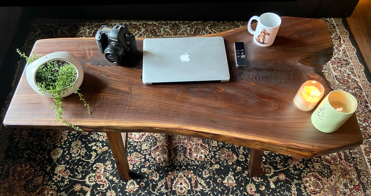 Forked Live Edge Black Walnut Wood Rustic Coffee Table