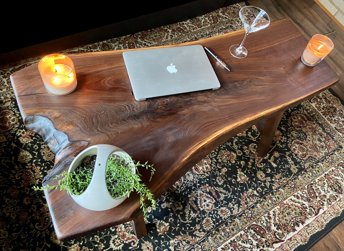 Forked Live Edge Black Walnut Wood Rustic Coffee Table