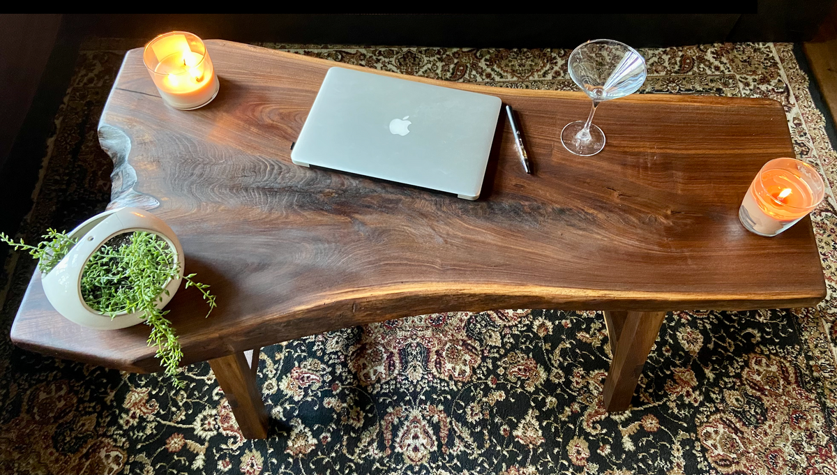 Forked Live Edge Black Walnut Wood Rustic Coffee Table