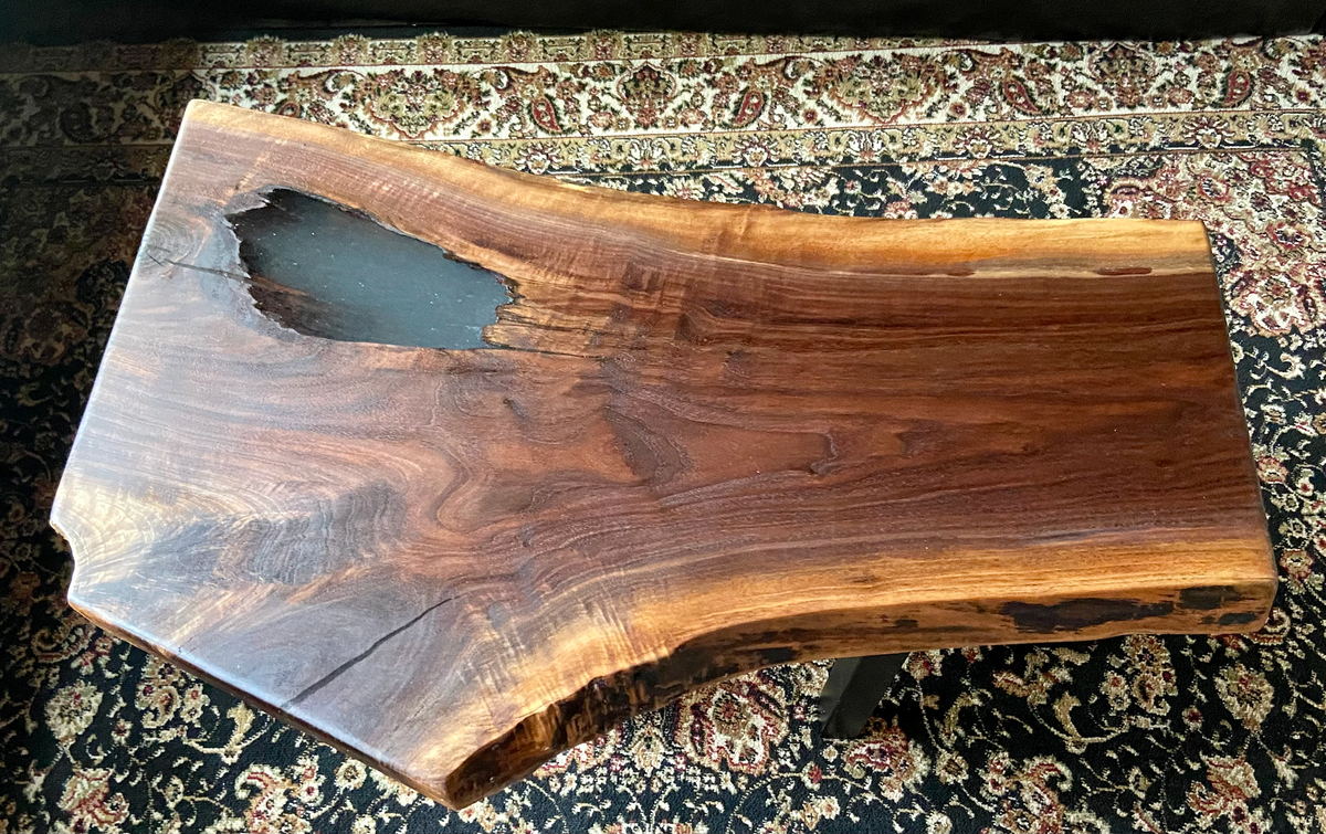 Mid-Size Live Edge Walnut Coffee Table w/ Beautiful Grain Patterns and Natural Fork, Natural Edge Walnut Coffee Table, Live Edge Side Table