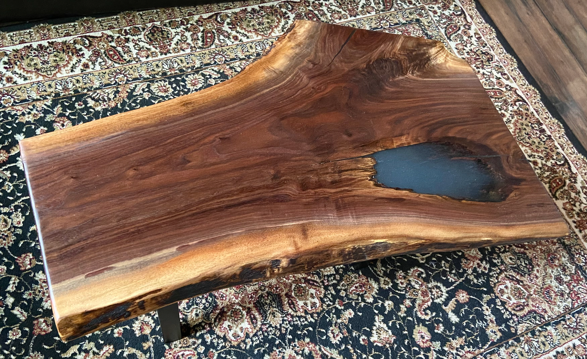 Mid-Size Live Edge Walnut Coffee Table w/ Beautiful Grain Patterns and Natural Fork, Natural Edge Walnut Coffee Table, Live Edge Side Table