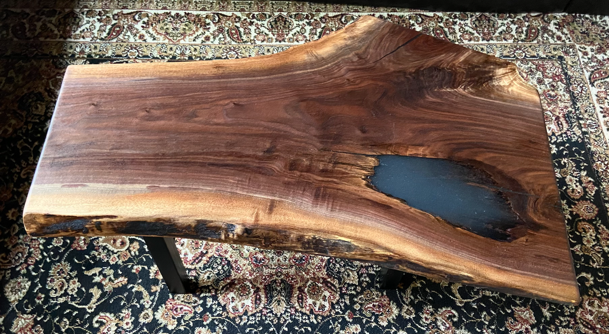 Mid-Size Live Edge Walnut Coffee Table w/ Beautiful Grain Patterns and Natural Fork, Natural Edge Walnut Coffee Table, Live Edge Side Table