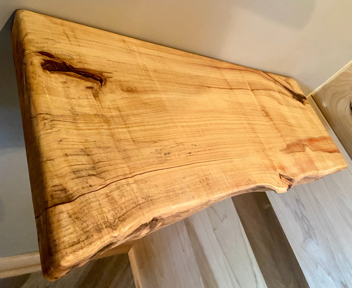 Wormy Ambrosia Flame Live Edge Boxelder Floating Shelf, Live Edge Flaming Boxelder, Live Edge Floating Shelf, Small Live Edge Bookshelf